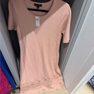 Ann Taylor Soft Pink Tunic with Floral Hem